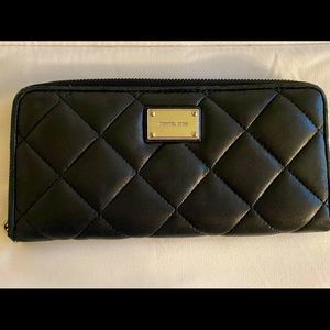 Michael Kors Quilted Black Wallet with Silver Detail